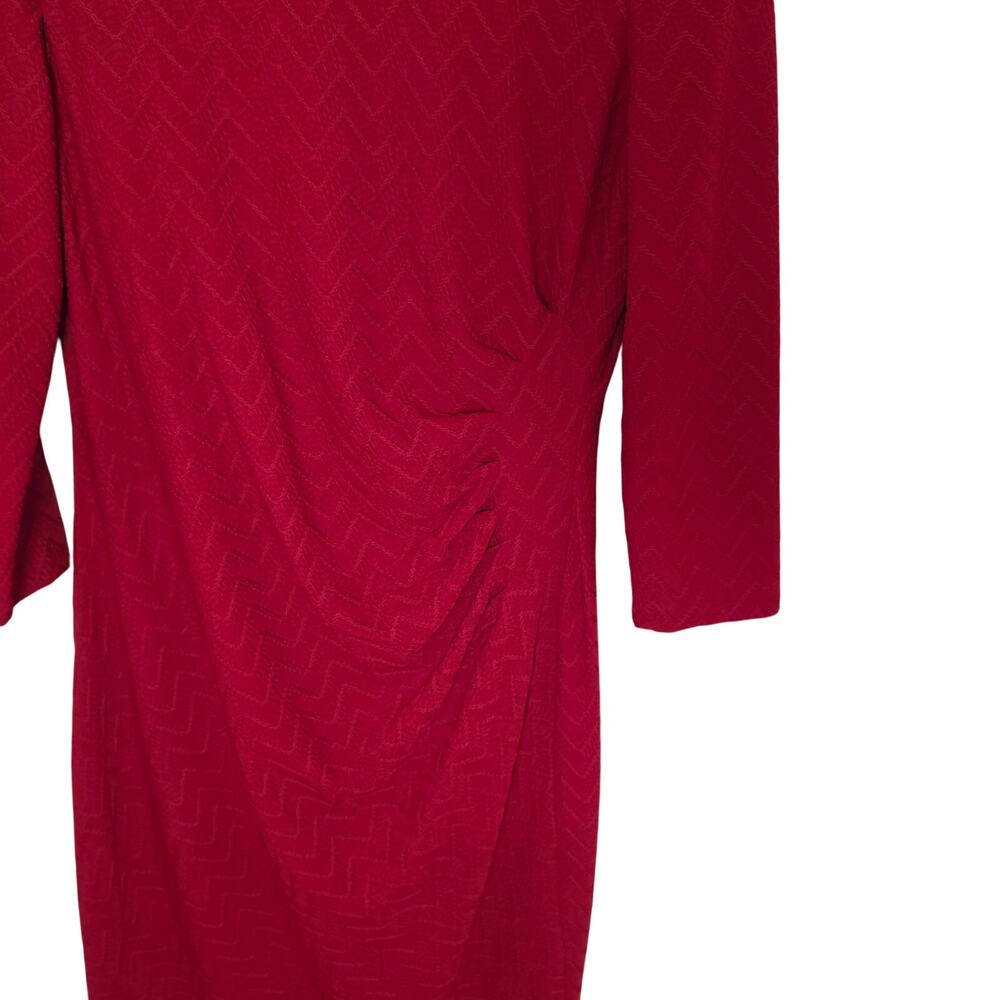 Lauren Raph Lauren Size 12 Red Boat NEck 3/4 Sleeve Ruched Sheath Dress - Picture 3 of 7